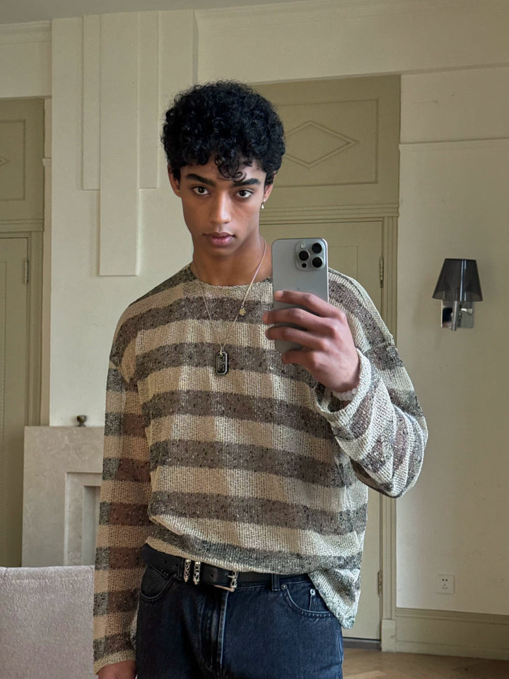 Lightweight Striped Knit Loose Fit Sweater