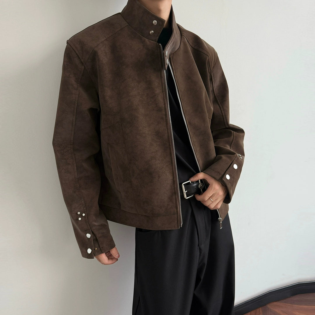 Retro kołnierz stojący kurtka z PU skóry