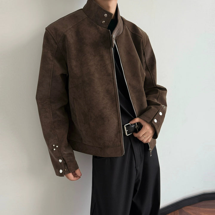 Retro kołnierz stojący kurtka z PU skóry