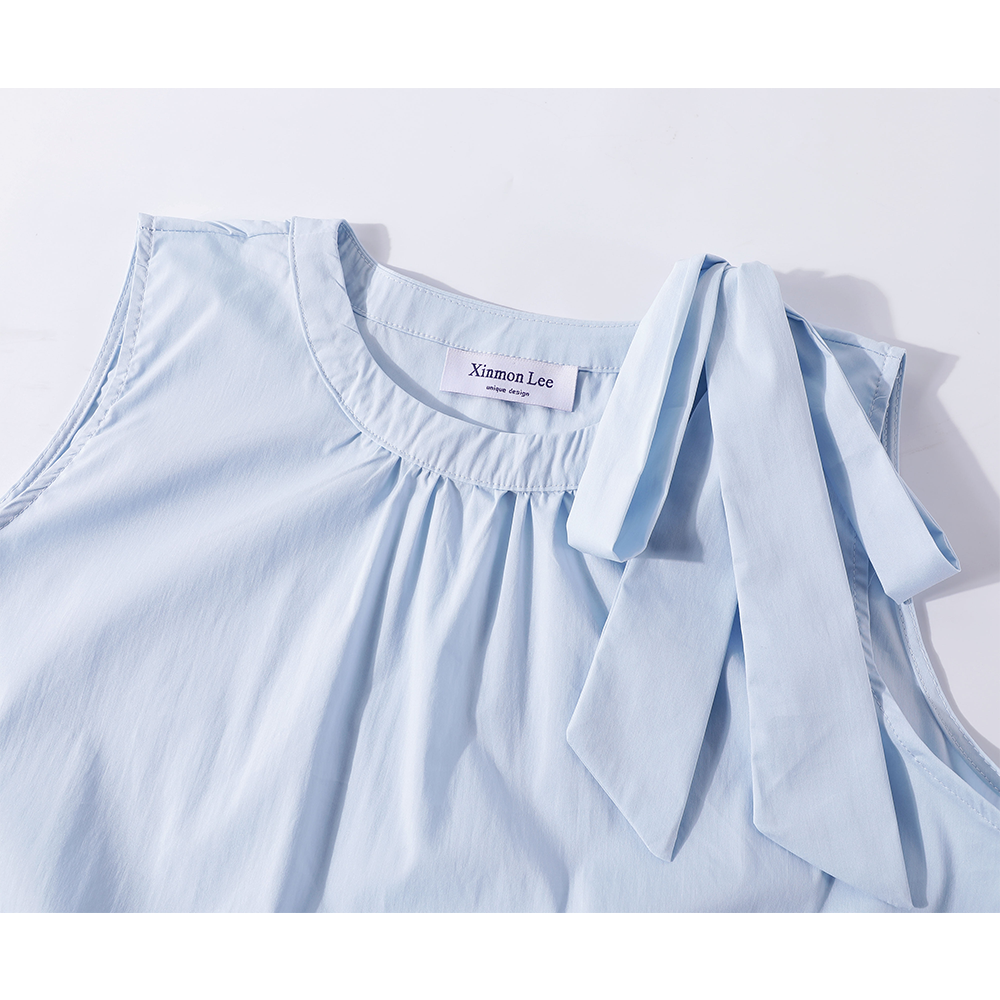 Sleeveless Bow Ruffle Hem Casual Top