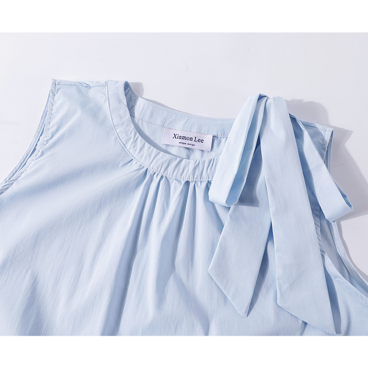 Sleeveless Bow Ruffle Hem Casual Top