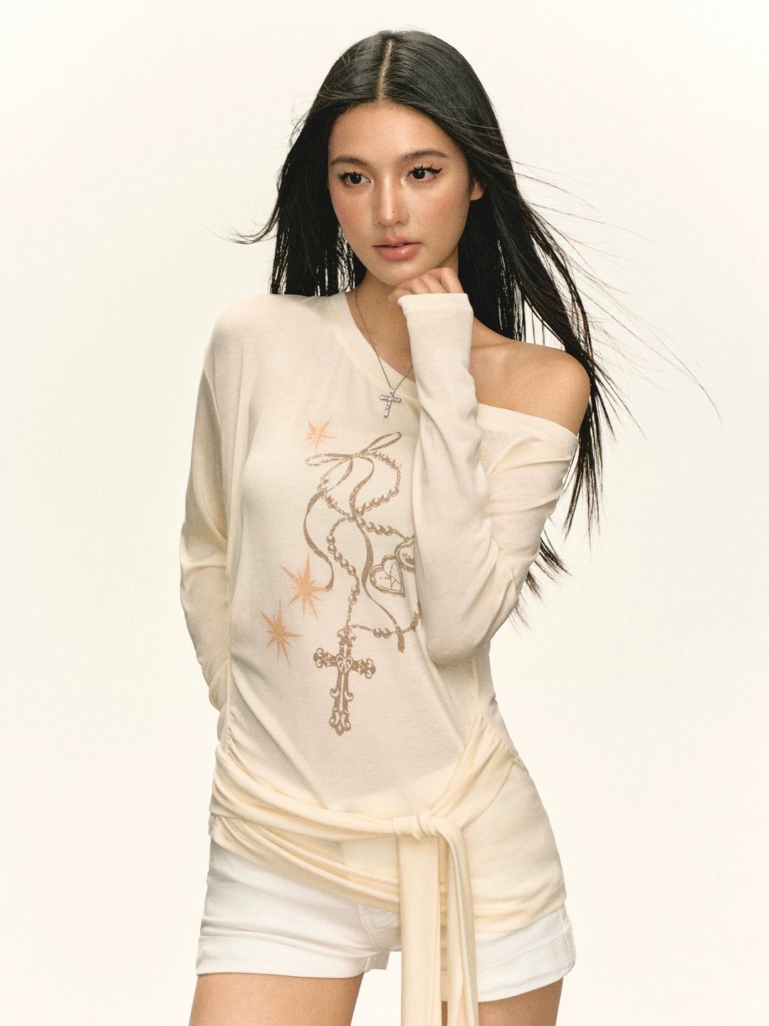 Off Shoulder Long Sleeve T-Shirt