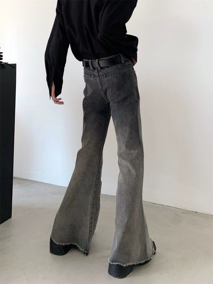 Gradient Raw Edge Flare Jeans