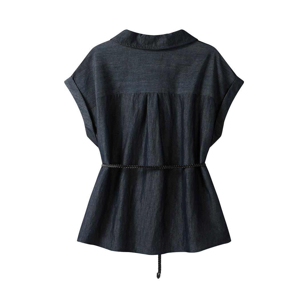 V-Neck Loose Fit Belted Shirt
