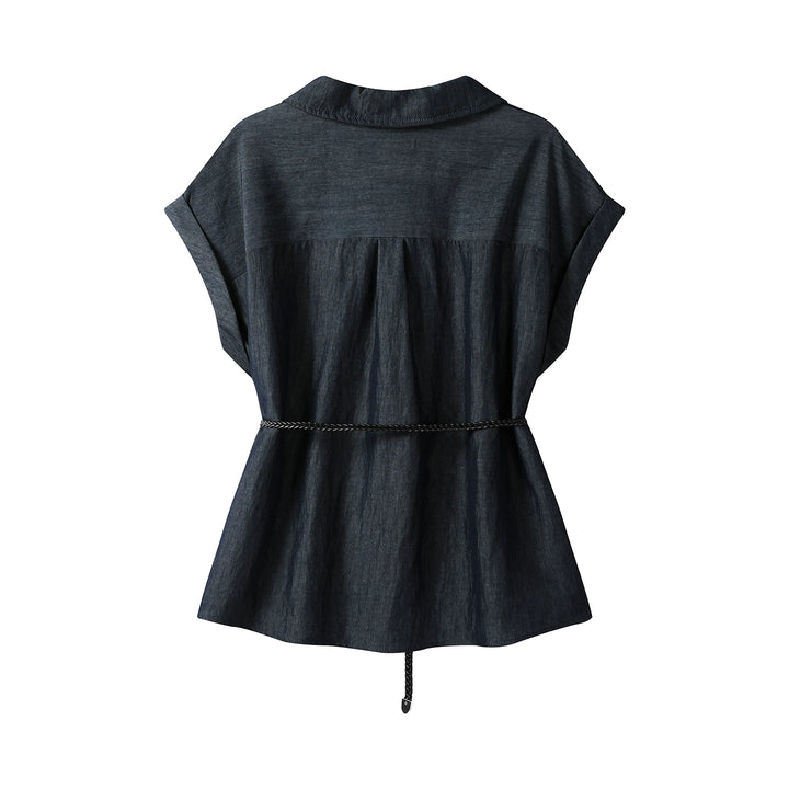 V-Neck Loose Fit Belted Shirt