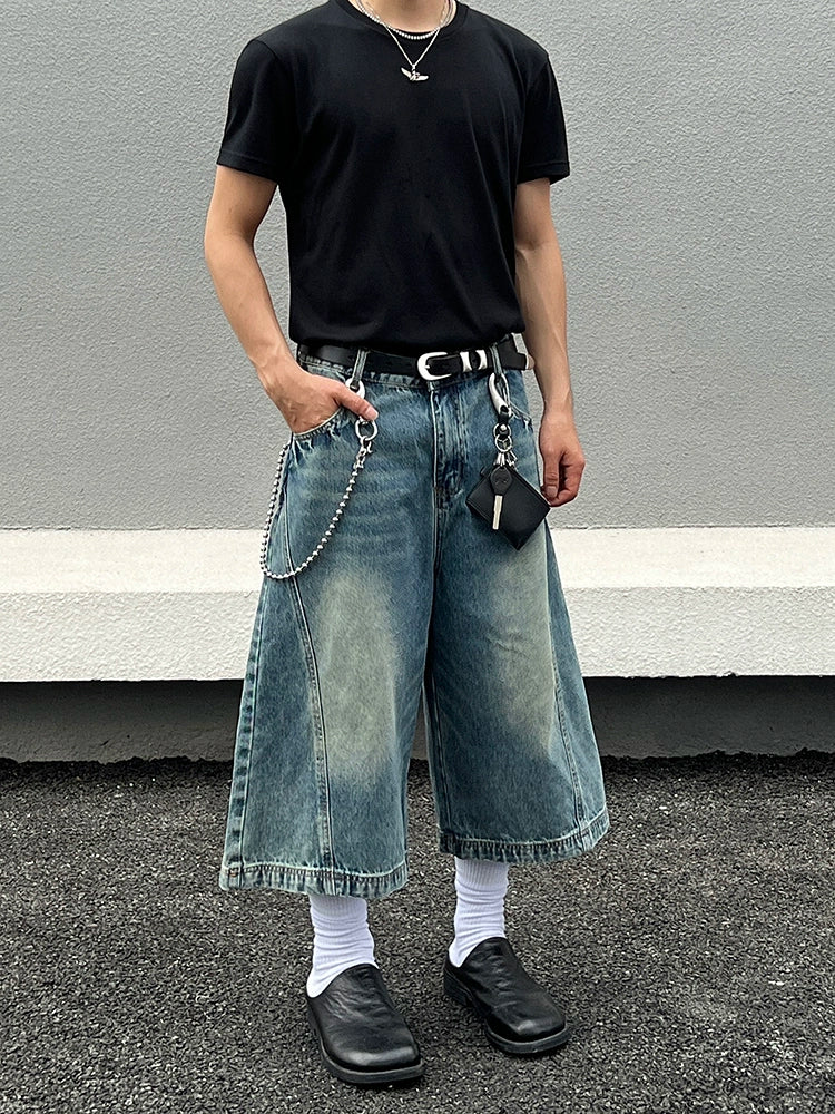 Slidte bredbenede cropped denim bukser