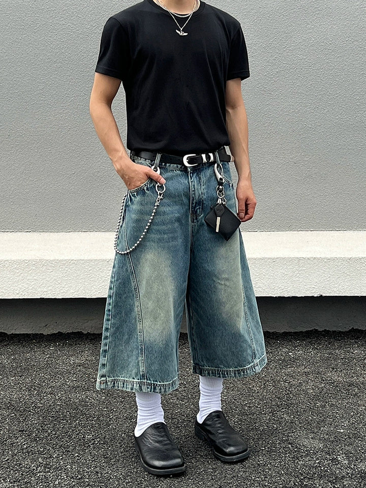 Slidte bredbenede cropped denim bukser