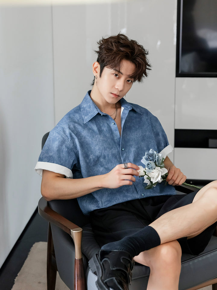 Short Sleeve Gem Button Casual Shirt