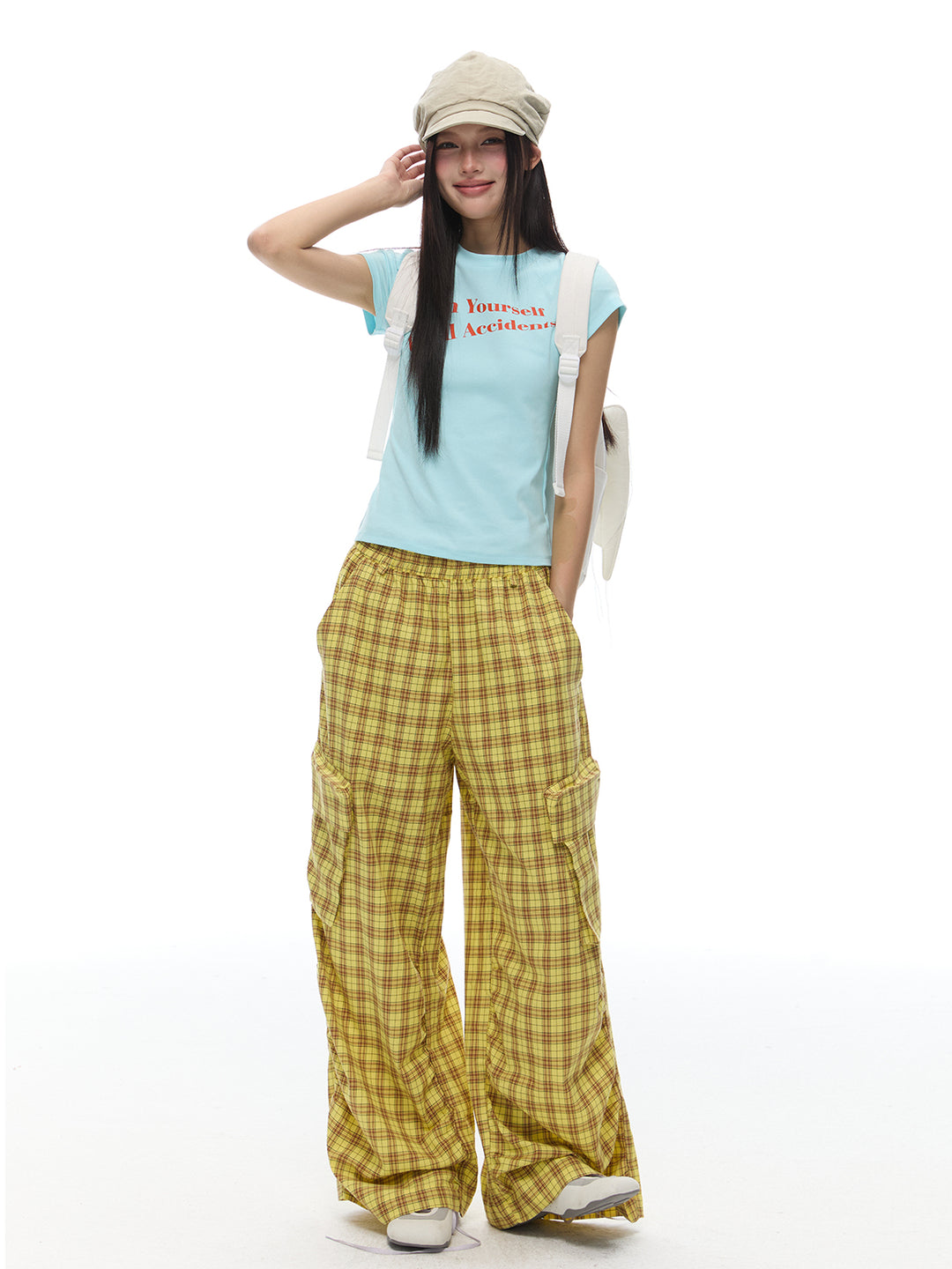 Plaid Loose Wide-Leg Cargo Pants
