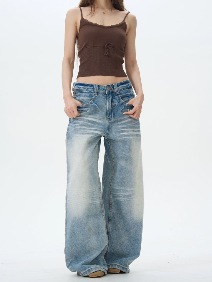 Retro Geplooide Wijde Pijpen Jeans Broek