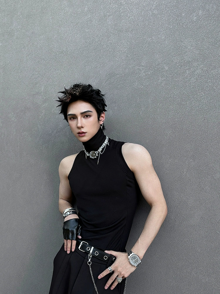 Sleeveless Mock Neck Fashion Vest