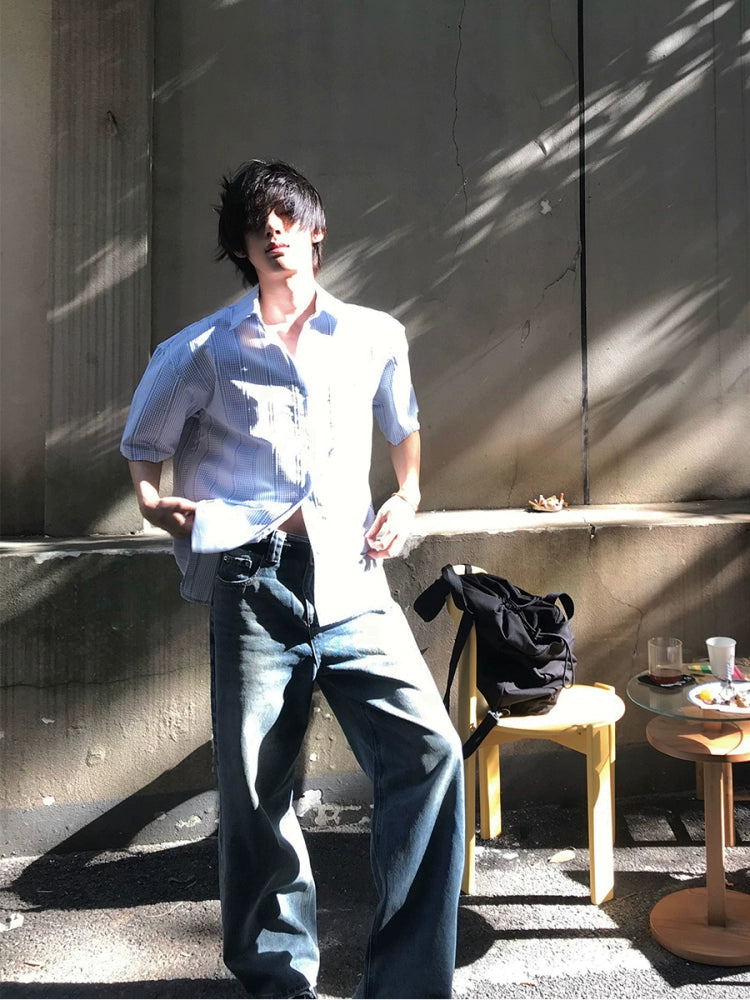 Plaid Short Sleeve Loose Fit Shirt