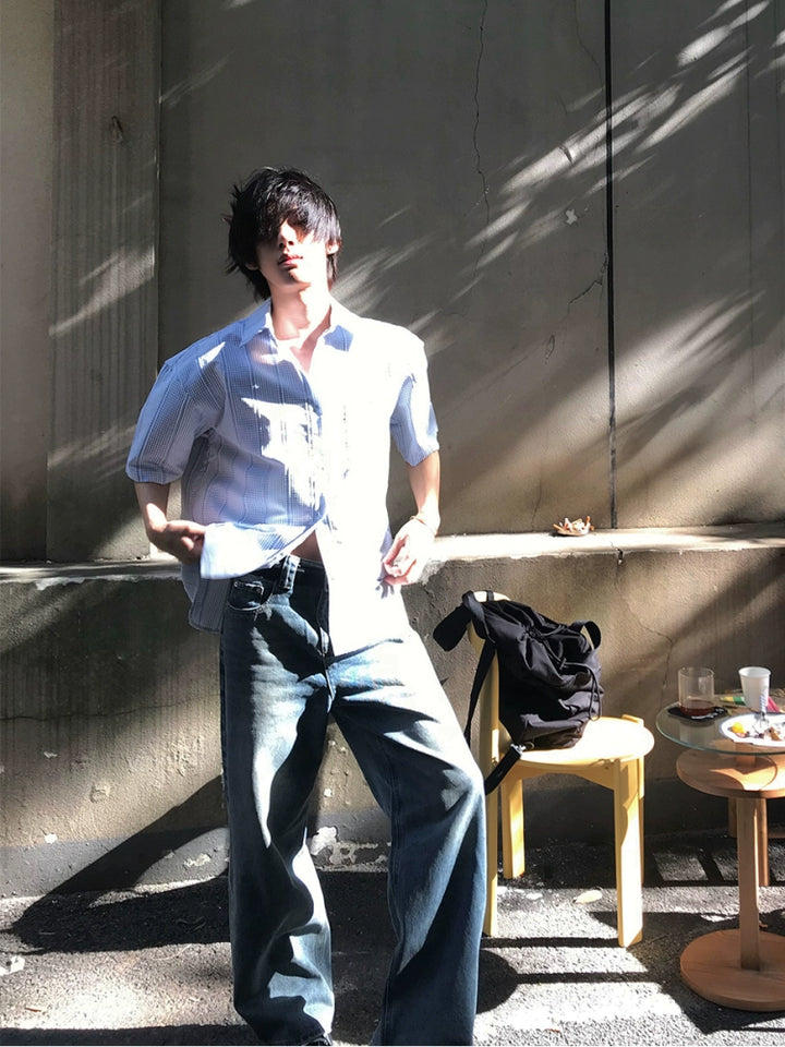 Plaid Short Sleeve Loose Fit Shirt