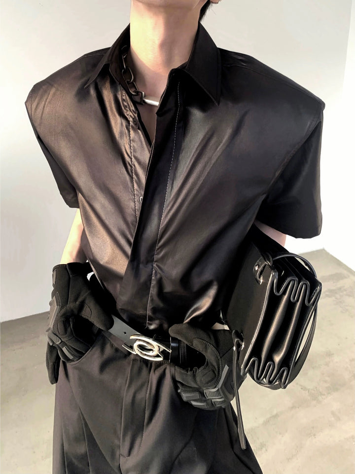 Metal Coated Leather Deconstructed Shirt