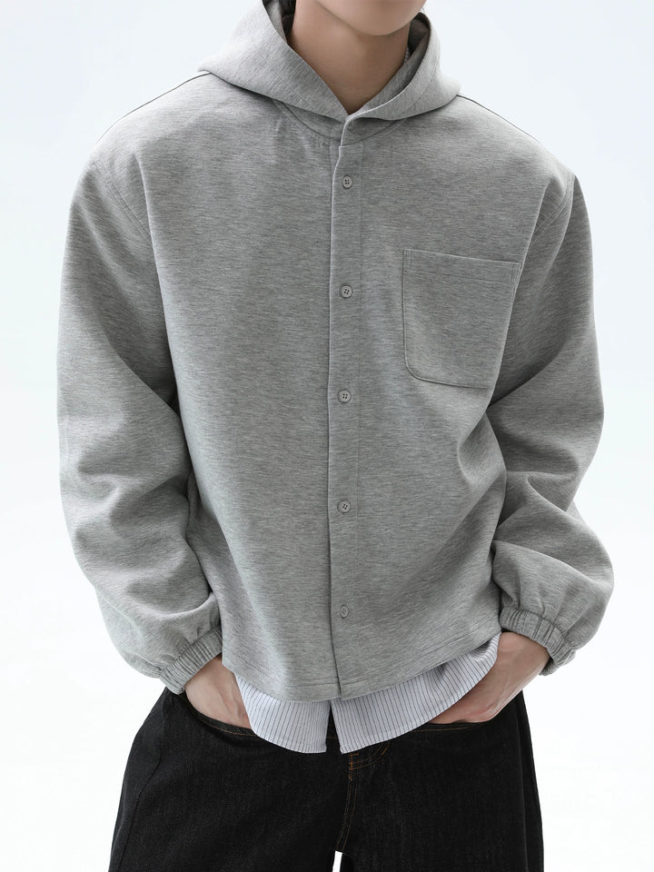 Hooded Button-Up Sweatshirt Jacket