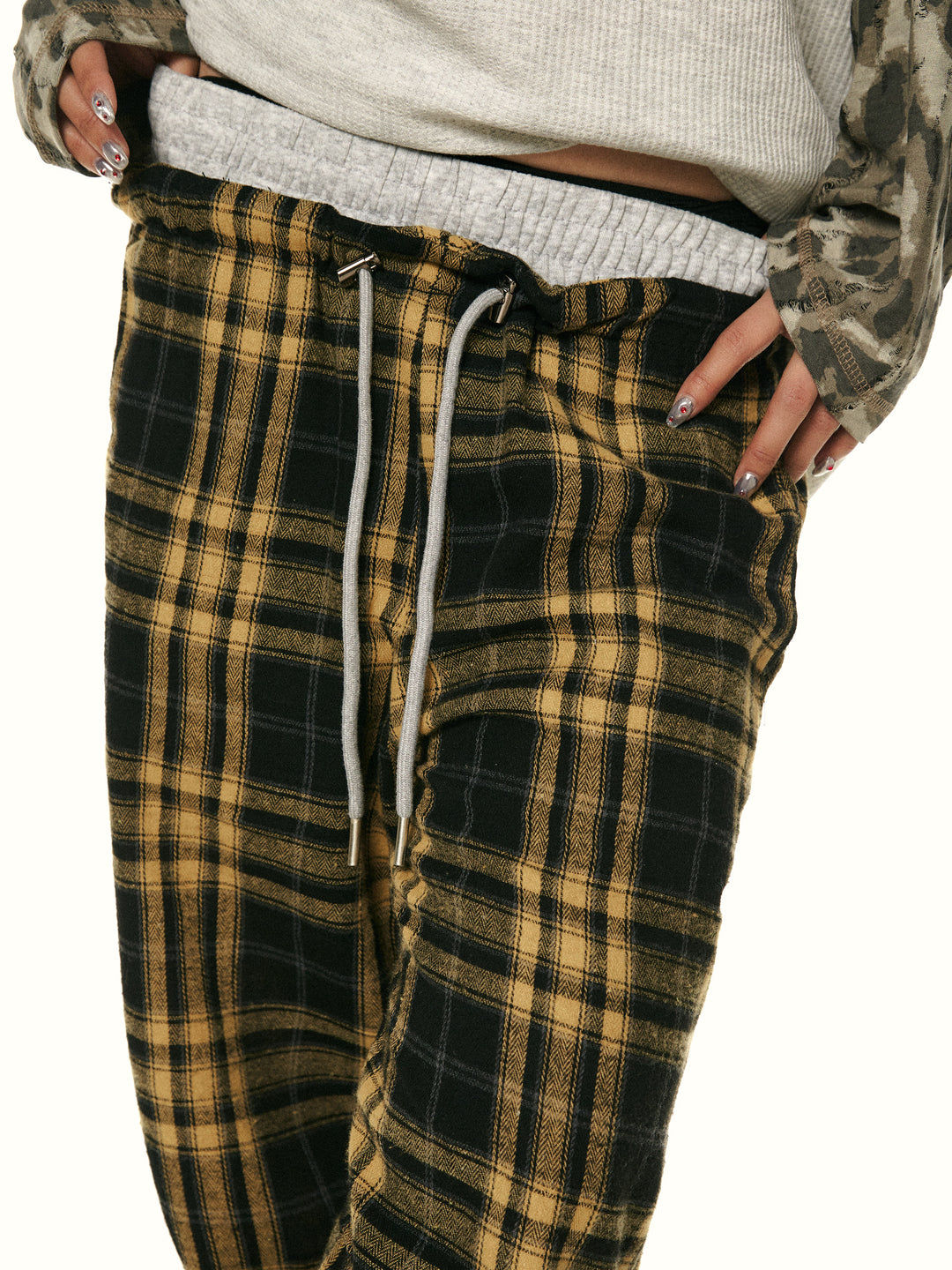 Plaid Wide-Leg Casual Pants