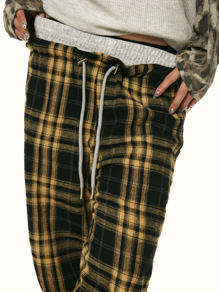 Plaid Wide-Leg Casual Pants