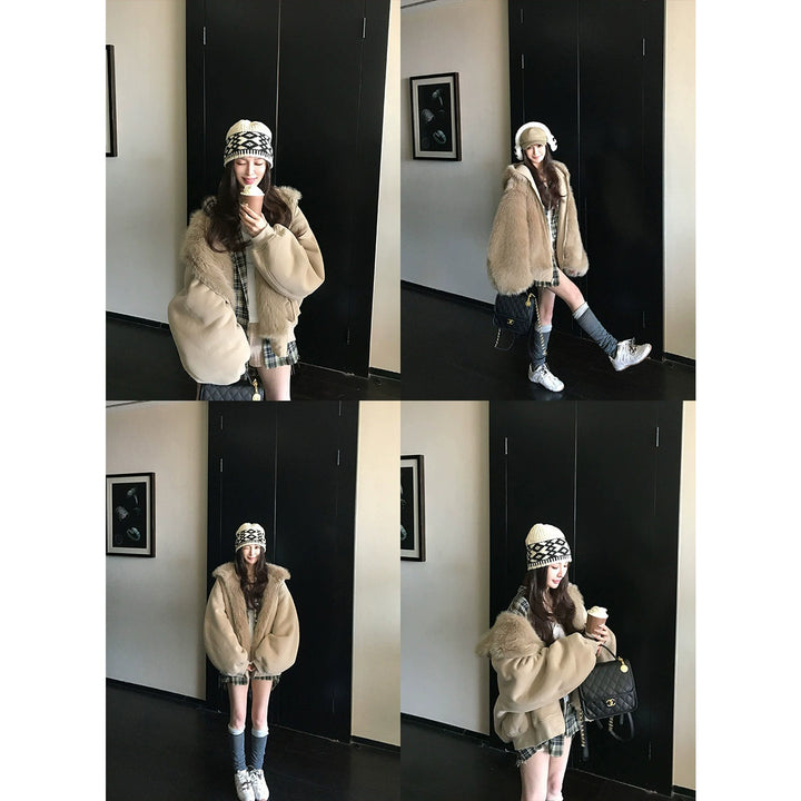 Plush Faux Fur Hooded Sweatshirt Jacket