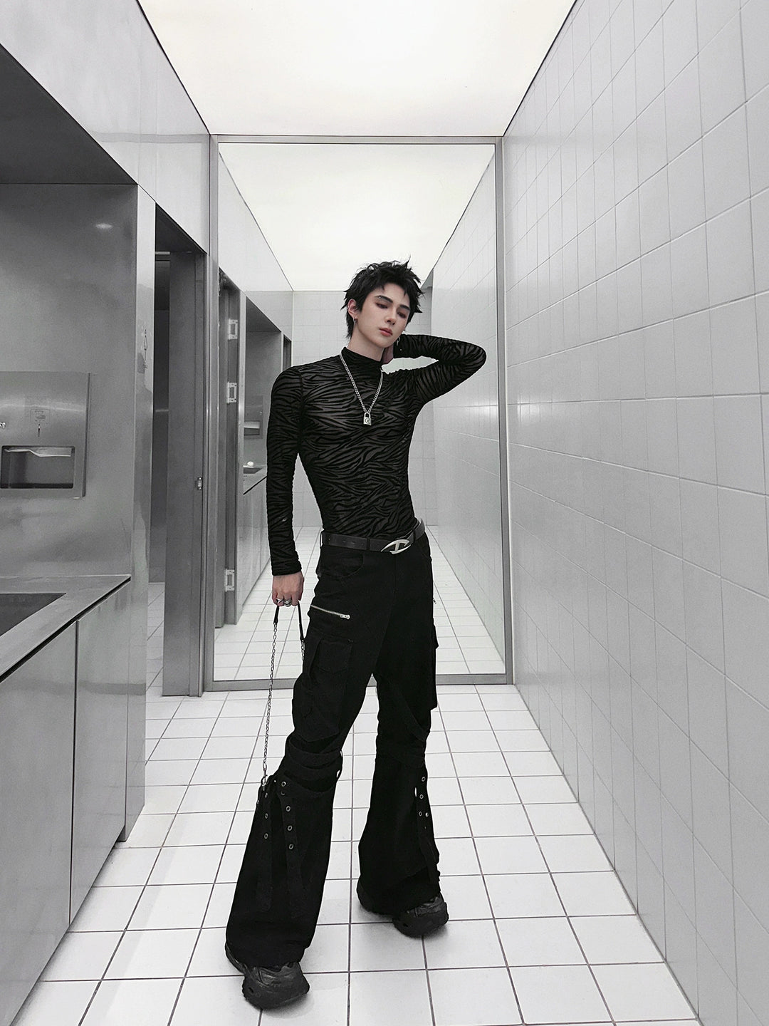 Sheer Zebra Print Long Sleeve Pullover