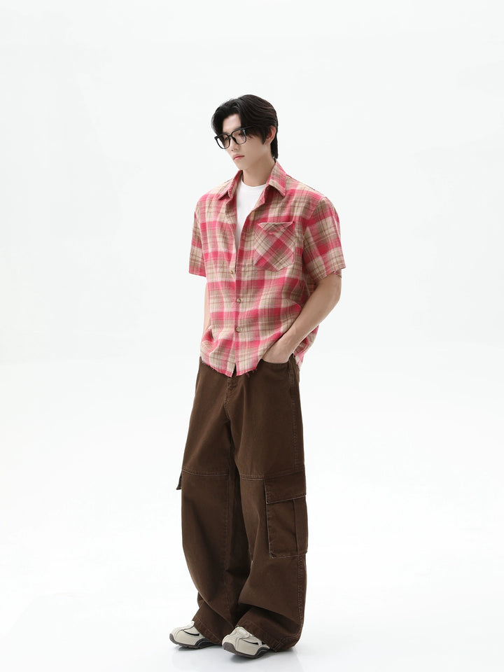 Loose Fit Plaid Short Sleeve Shirt