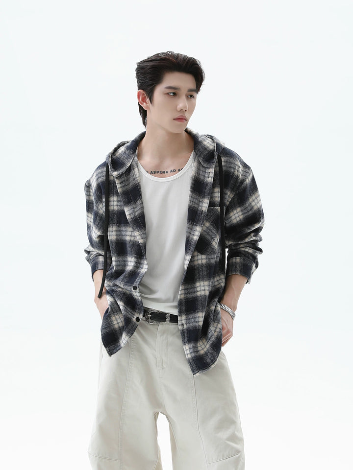 Hooded Casual Plaid Cardigan