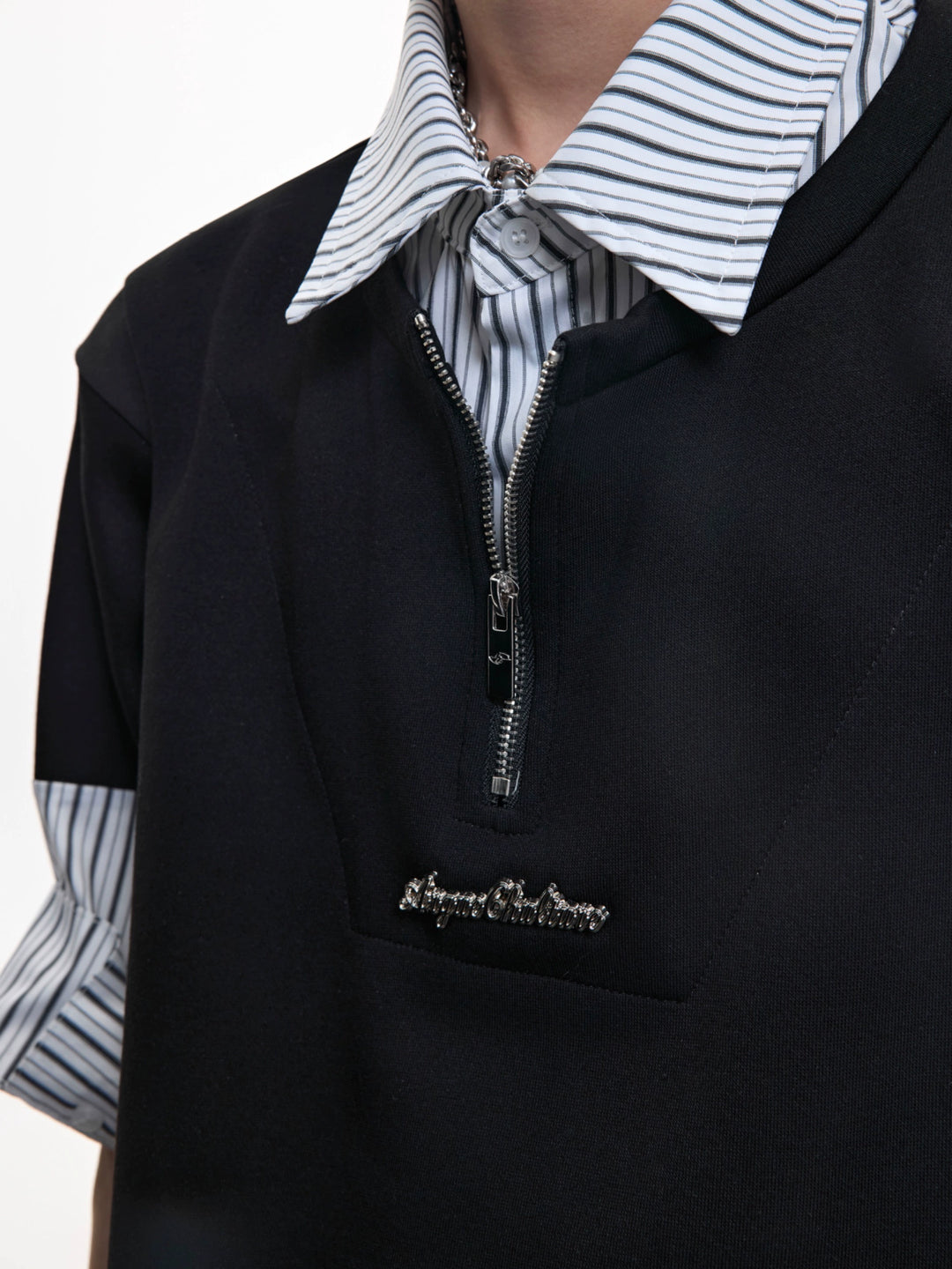 Layered Striped Collar Short Sleeve Shirt