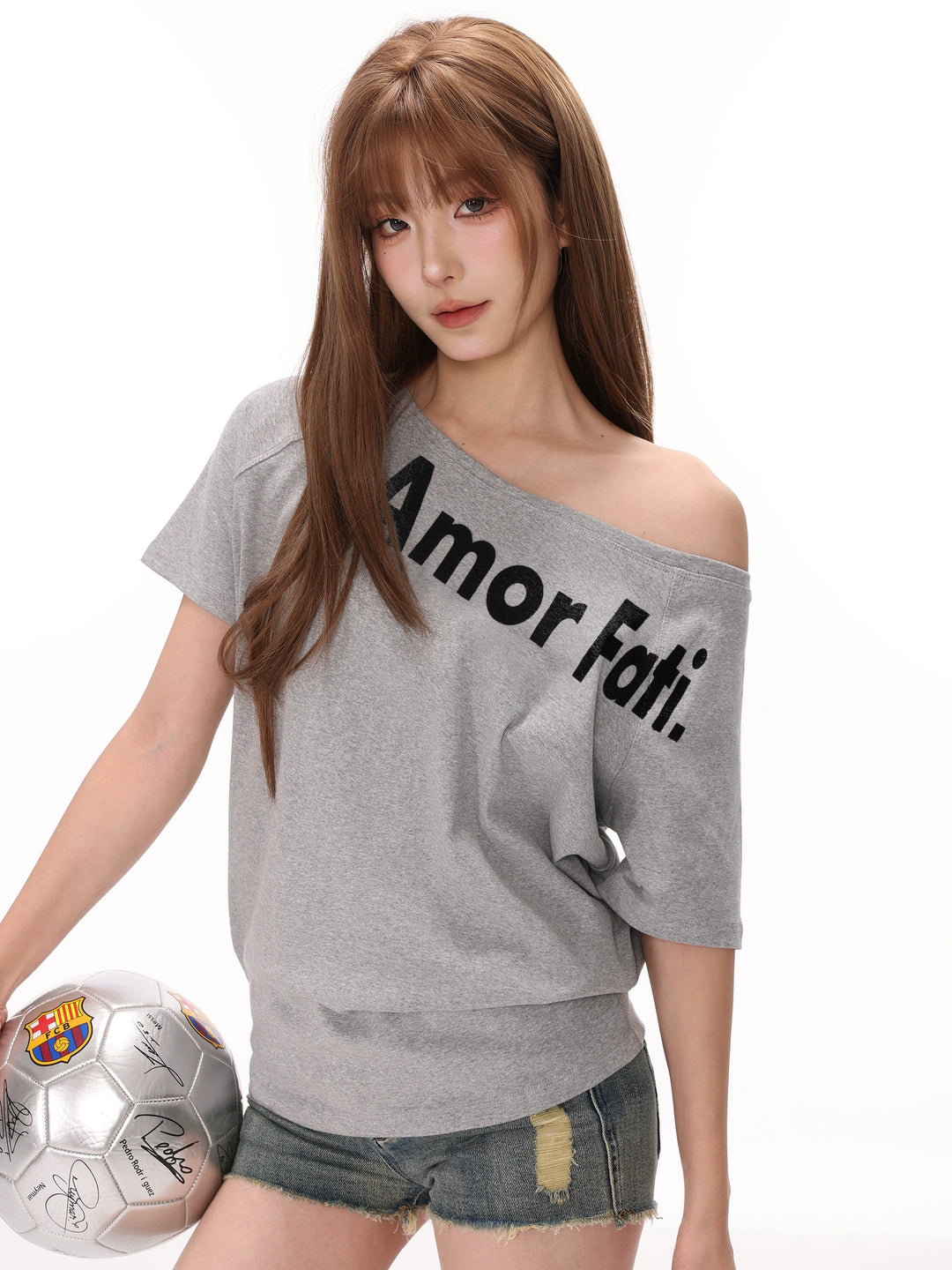 Oblique Shoulder Letter Print Casual T-shirt