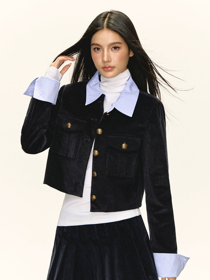 Corduroy Splicing Jacket and Skirt
