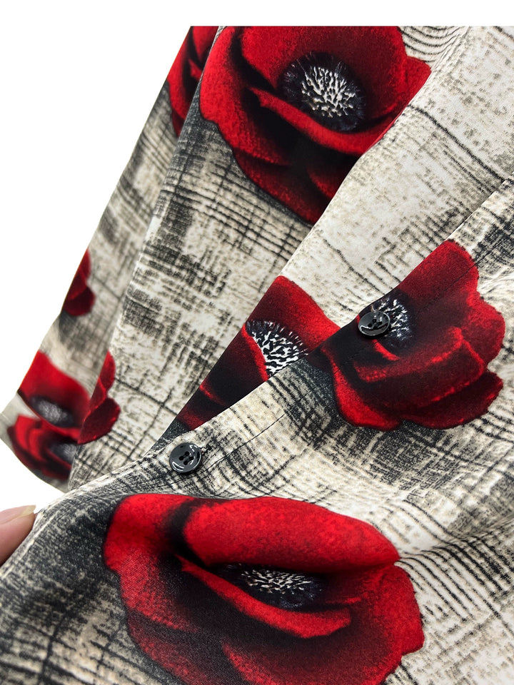 Rose Print Loose Fit Button Up Shirt