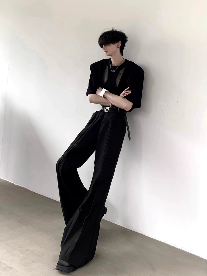 Mesh Hollow Shoulder Pad Pullover