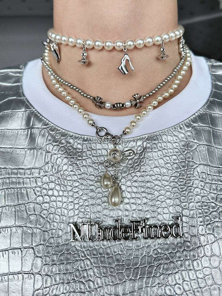 Pearl Charm Layered Pendant Necklace