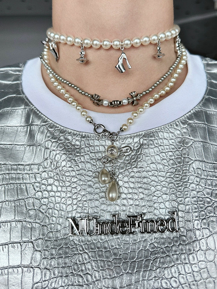 Pearl Charm Layered Pendant Necklace