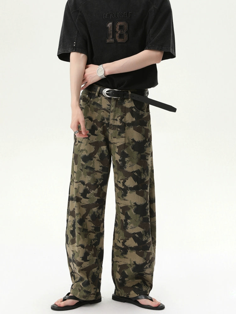 Pantalons droits amples camouflage rétro