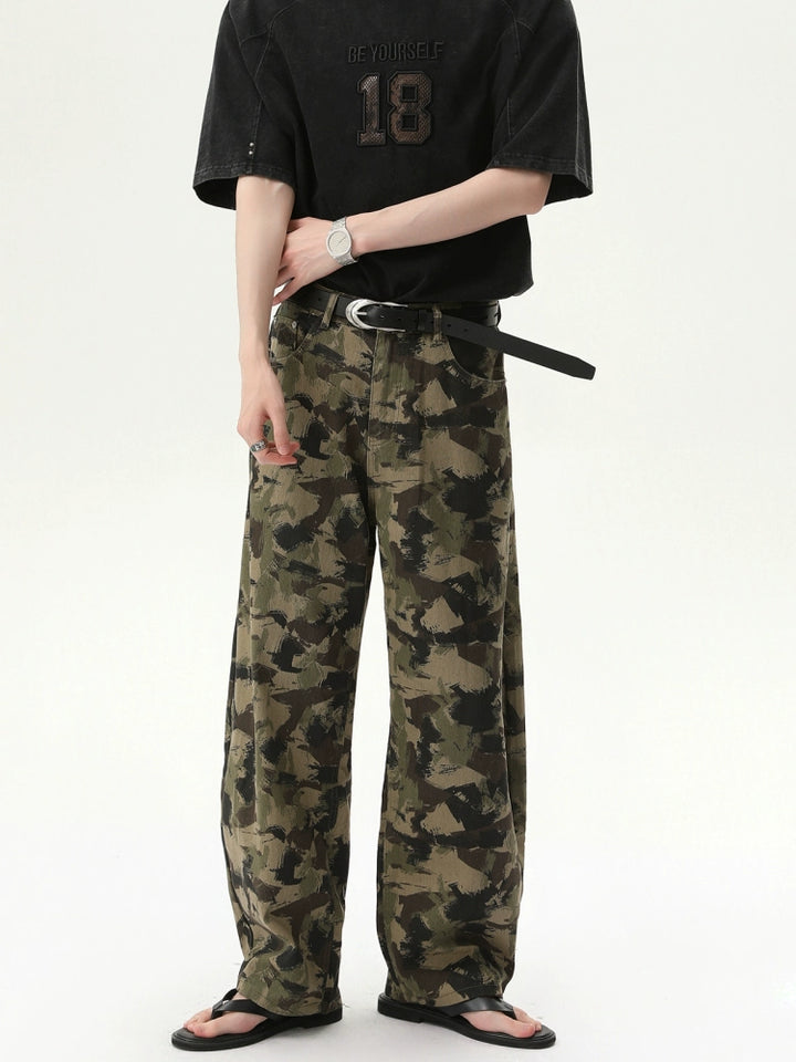 Pantalons droits amples camouflage rétro