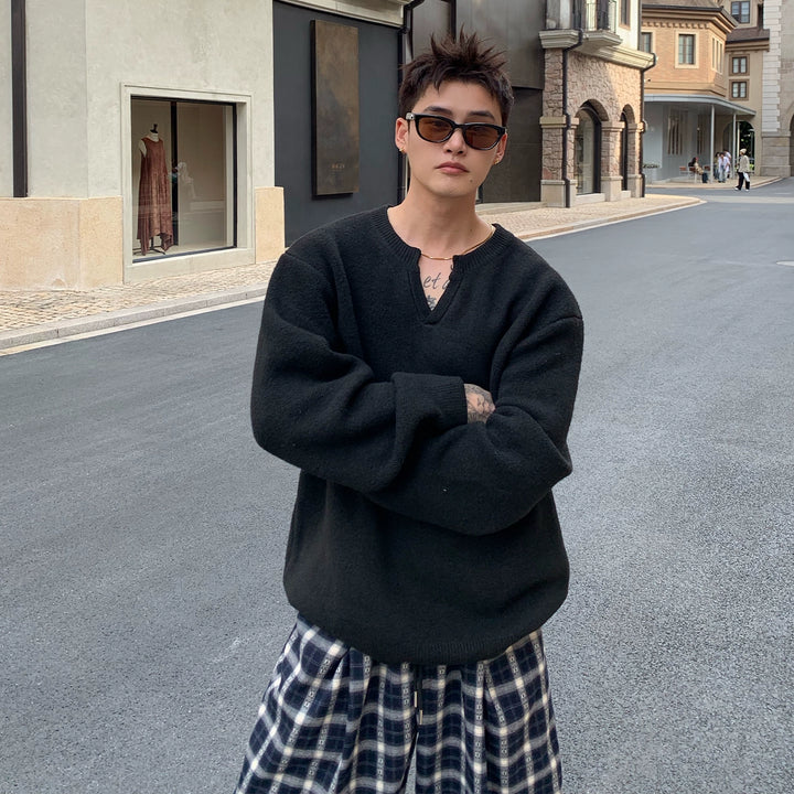 V-neck Loose Knit Casual Sweater