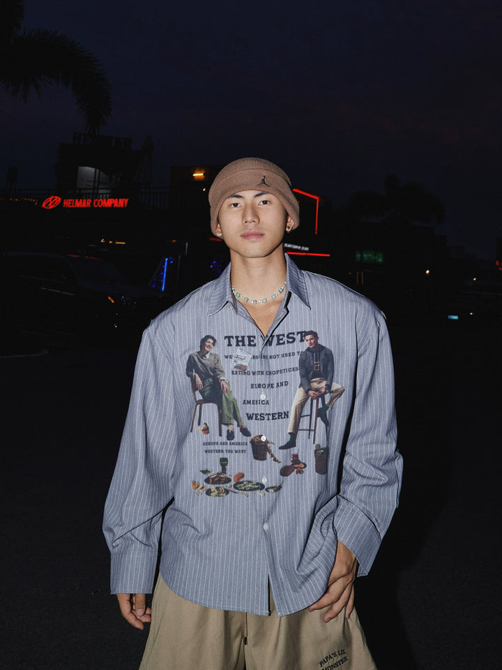 Striped Portrait Graphic Textured Shirt