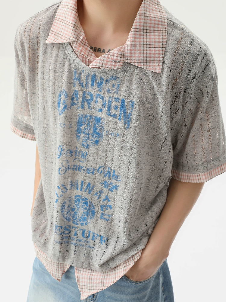 Ripped Knit Short Sleeve Pullover