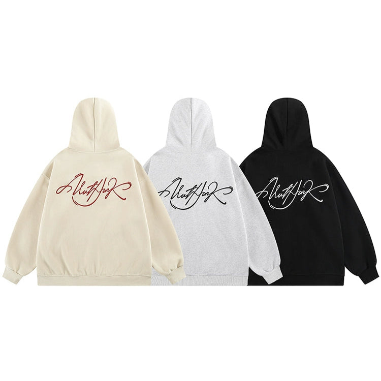 Brevtryckad huva pullover sweatshirt