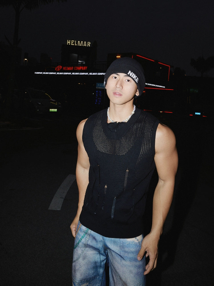 Retro Knit Hollow Out Loose Vest