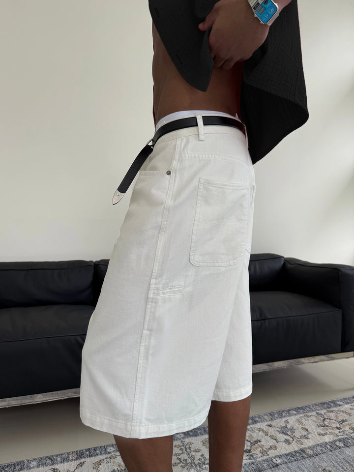 Cotton Washed Twill Loose Denim Shorts