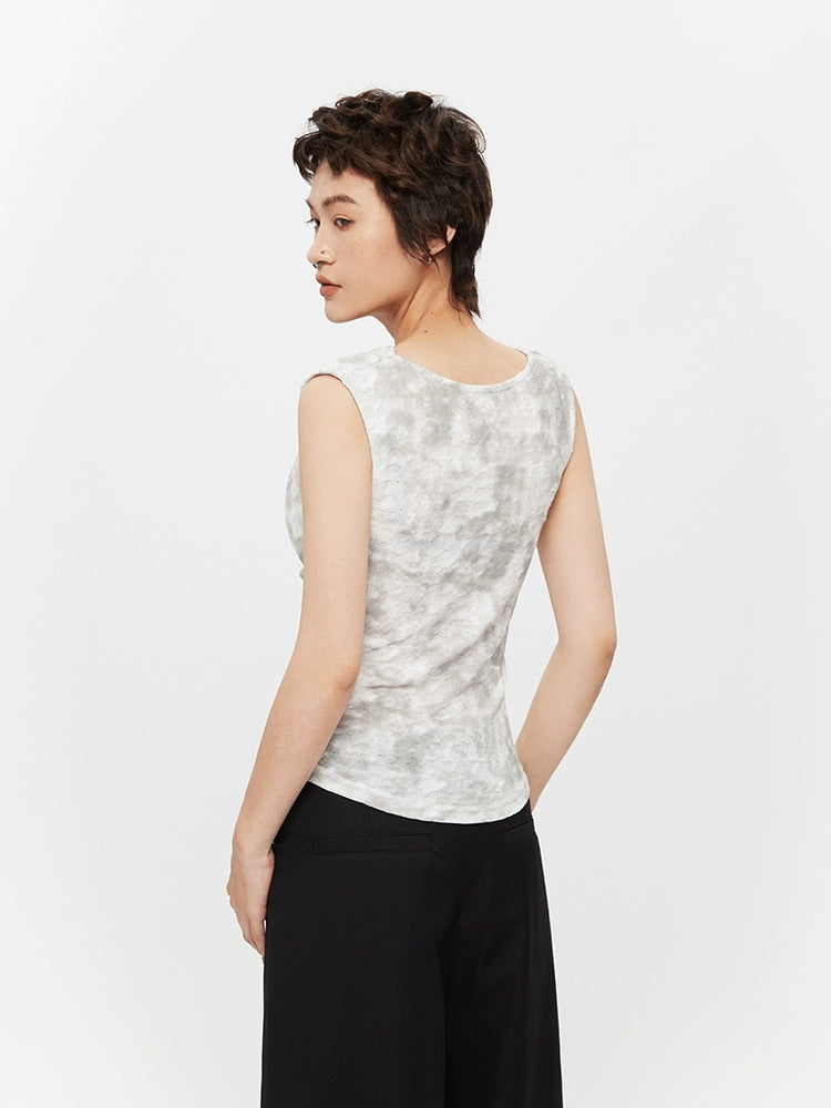 Tie-Dye Cowl Neck Sleeveless Top