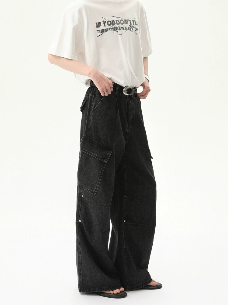 Gestreepte Geplooide Riem Dubbele Zak Jeans