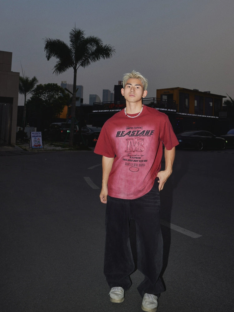 Distressed Embroidered Graphic Washed T-shirt