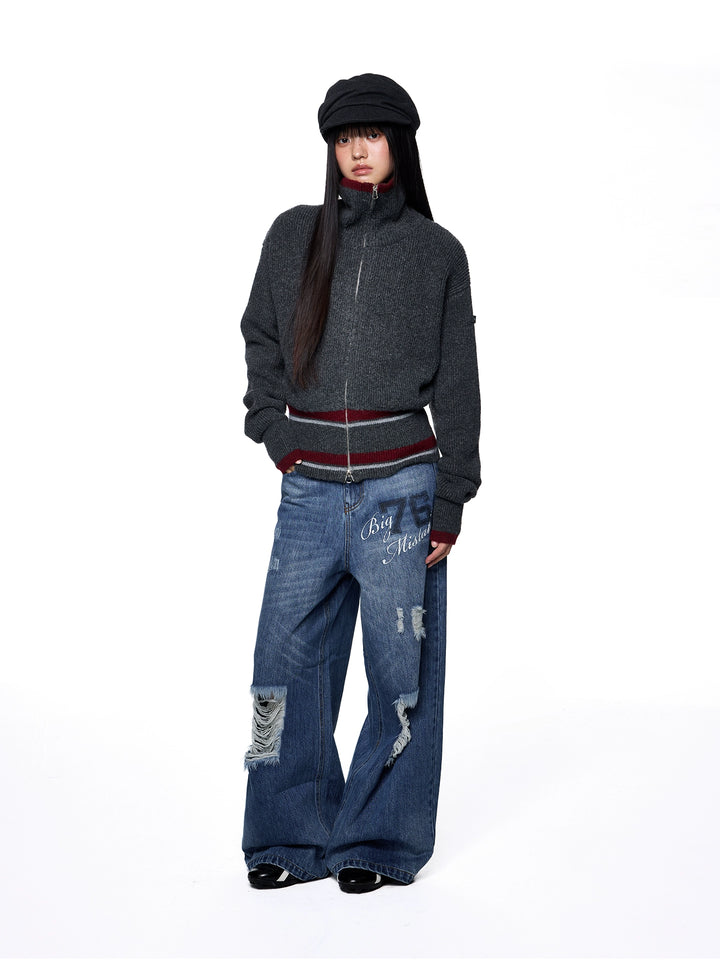 Veste en tricot à col montant rayé