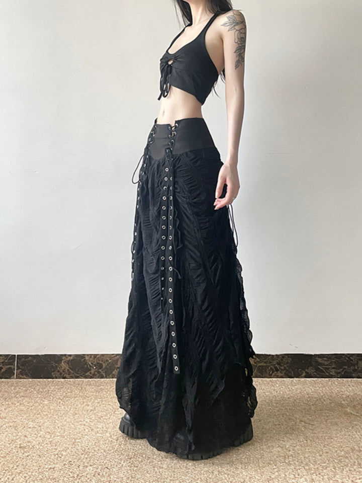 Lace Mesh High Waist A-Line Skirt