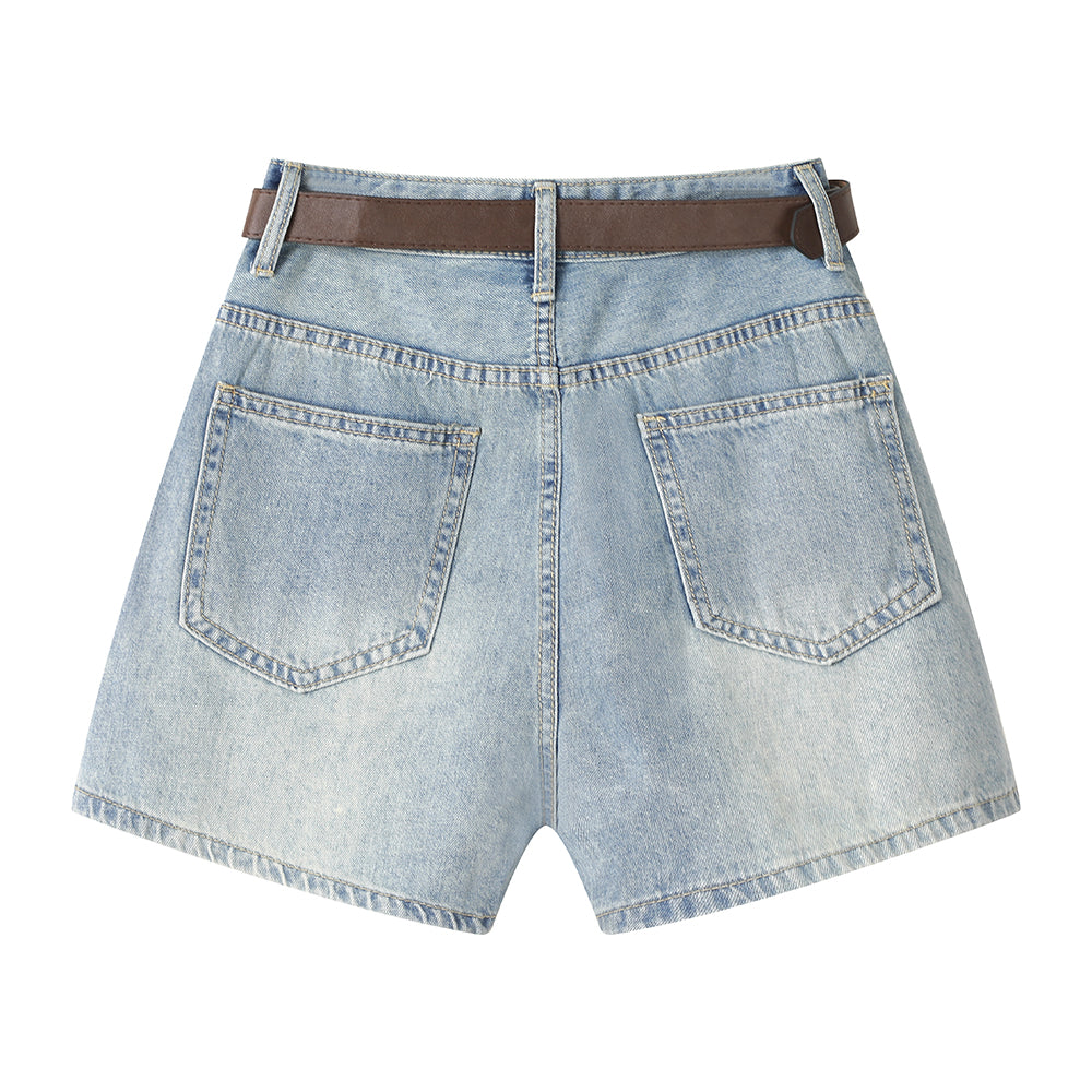 High Waist Denim A-line Shorts