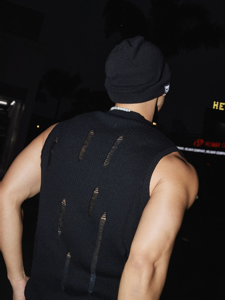 Retro Knit Hollow Out Loose Vest