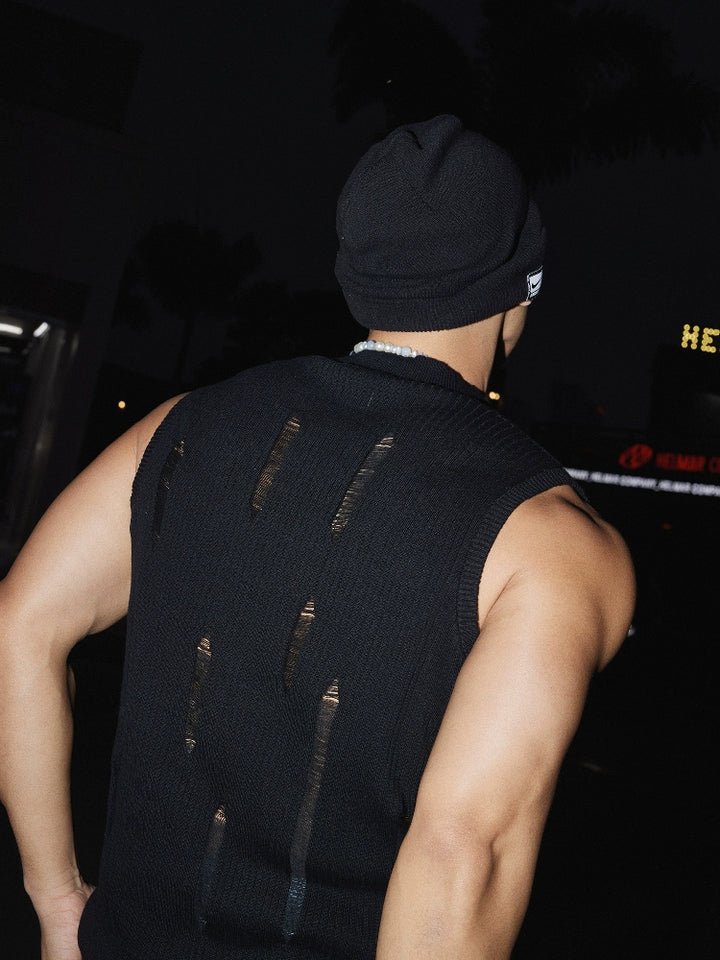 Retro Knit Hollow Out Loose Vest