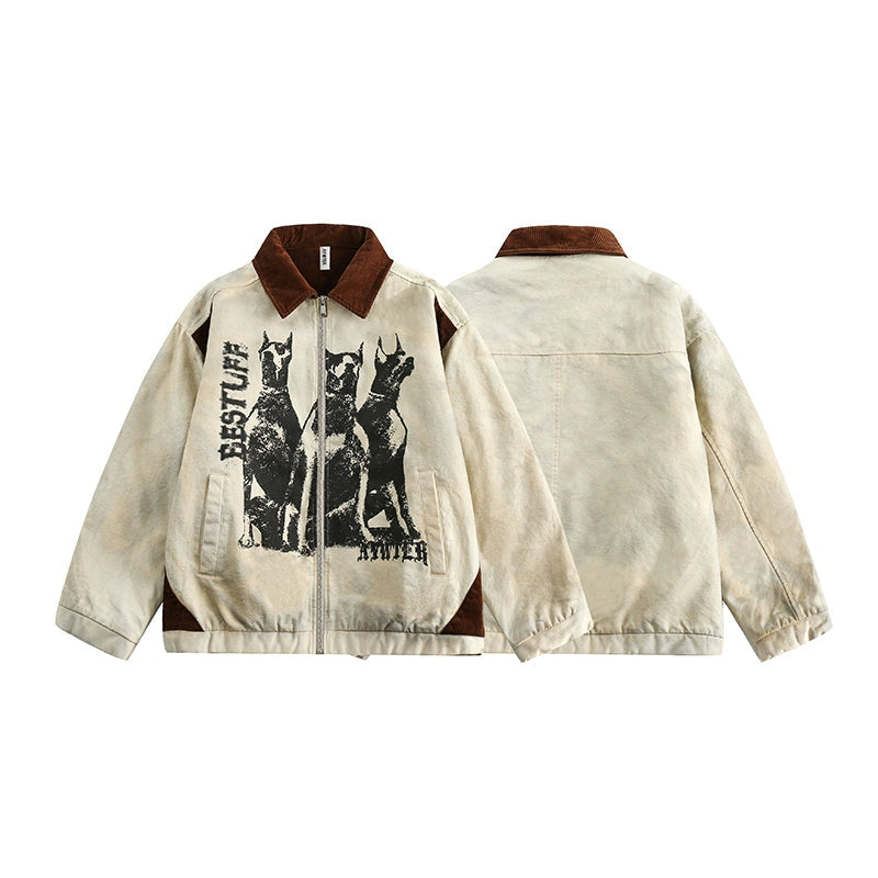 Graffiti Print Cotton Insulated Lapel Jacket