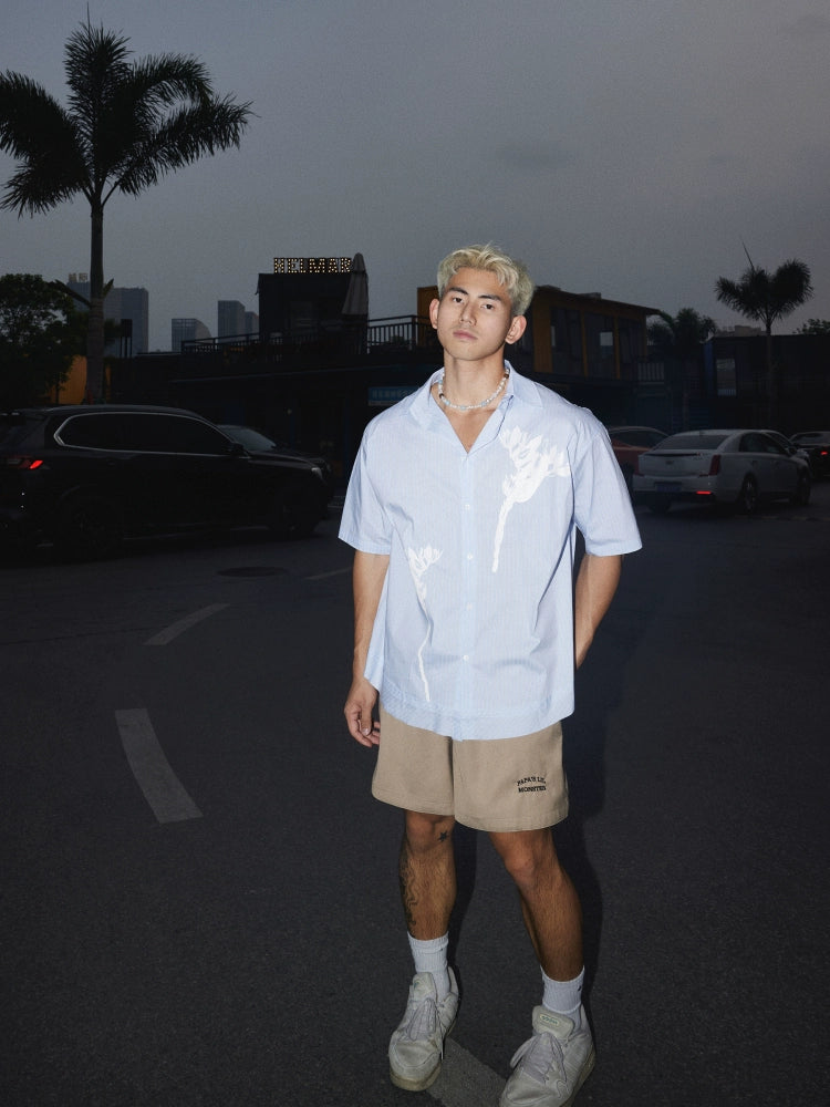 Loose Fit Striped Floral Short Sleeve Shirt